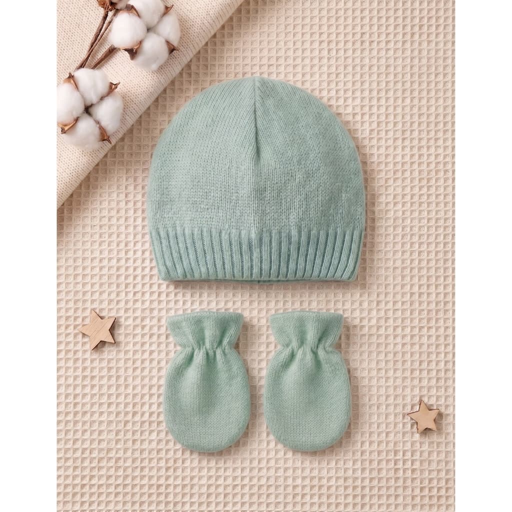 Kit Touca Luva Bebe Em Trico Premium