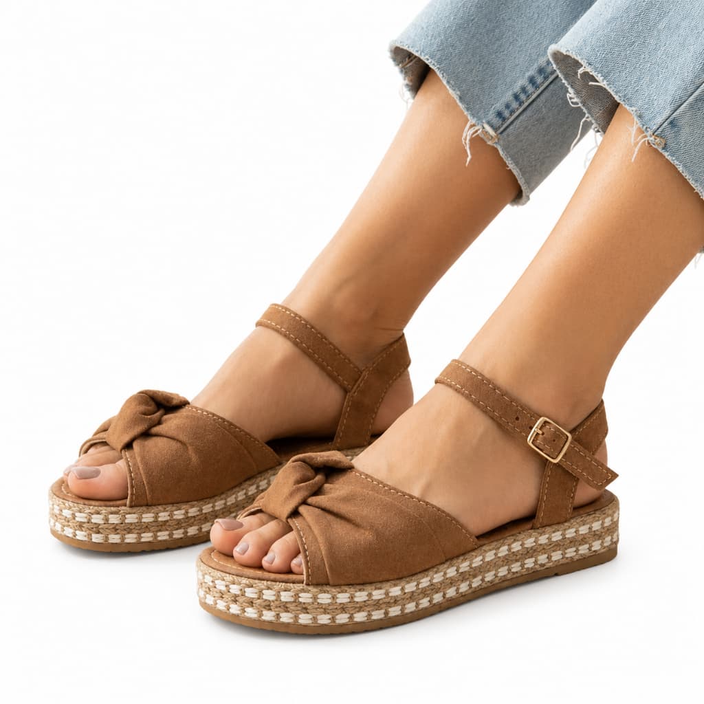 Sandália Feminina Nó Anabela Corda Flatform Confortável Macia Elegante Solado Antiderrapante Casual Verão Dia a Dia