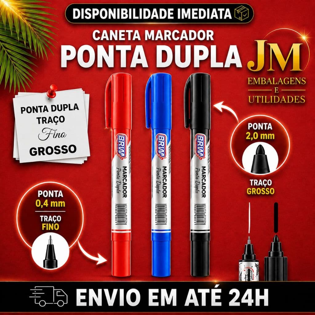 Caneta Marcador Ponta Dupla  2.0mm/0.4mm - Multiuso CD/DVD - BRW