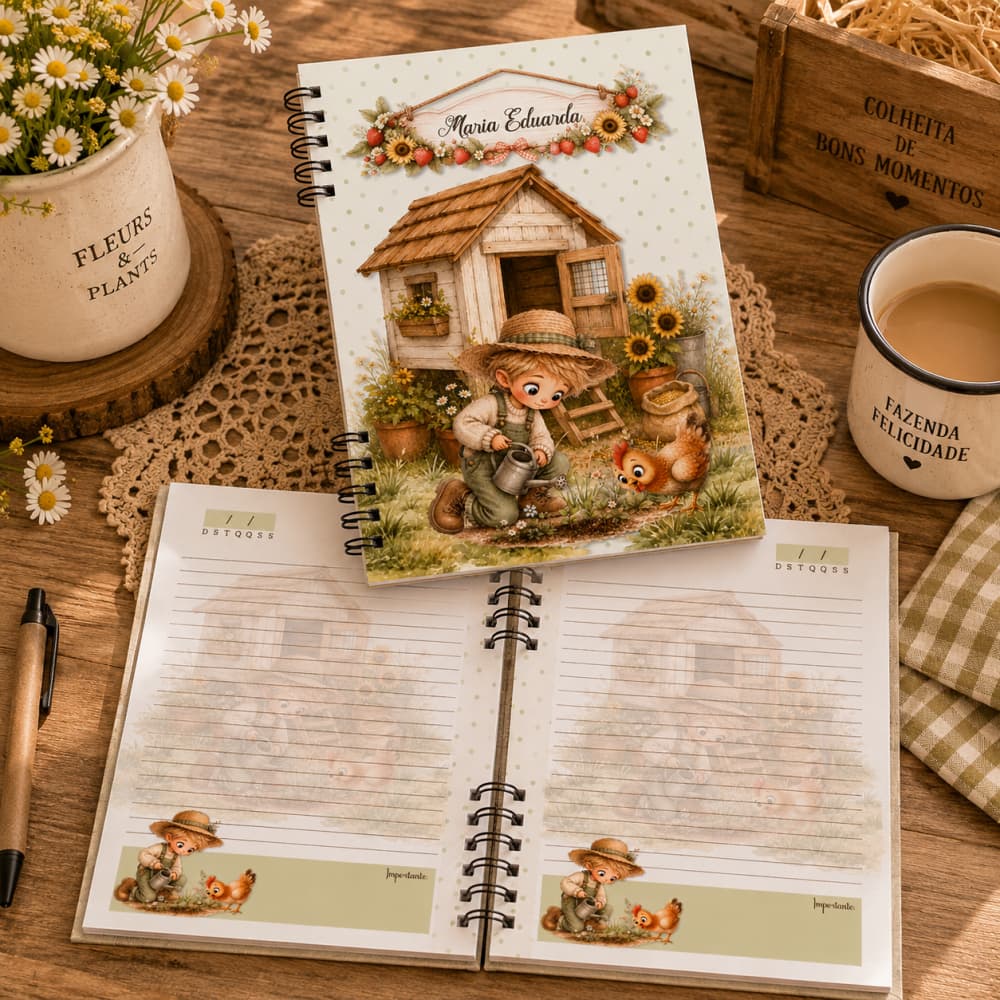 Caderno Feminino Personalizado com nome A5 200 páginas, brilhante, menina, presente folhas decoradas