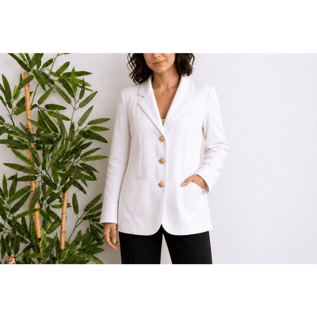 blazer alfaiataria social branco estruturado com brasão