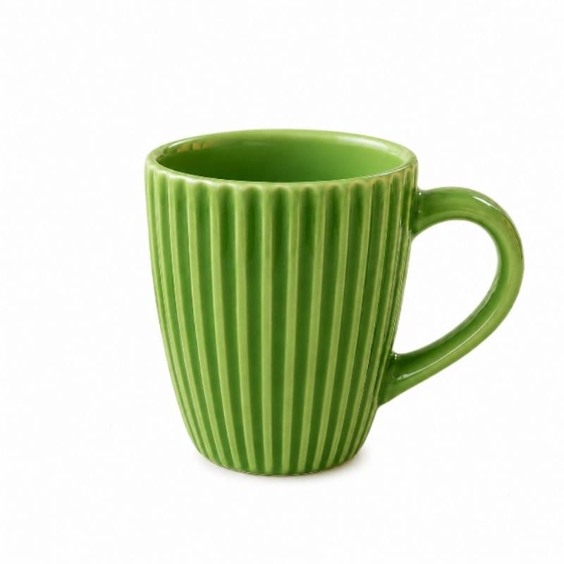 Caneca Cerâmica Verde Canelada 250ml – Elegante e Moderna para Café e Chá
