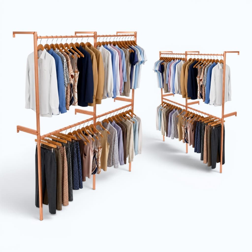 Kit 2 Araras Dupla 4 Cabideiros | Closet Expositor e Organizador de Roupas Preto Dourado Rosê