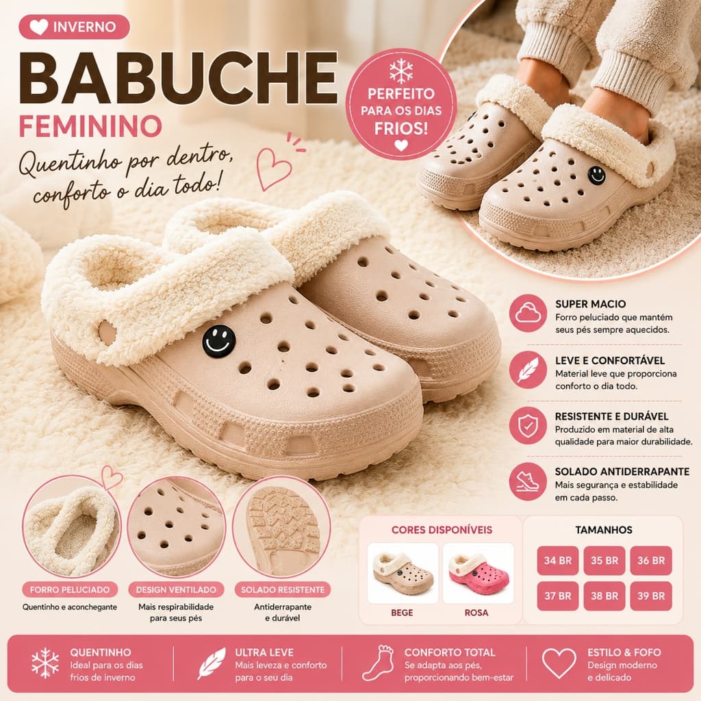 Babuche Pantufa Feminino Frio Moda Inverno Pelo Macio
