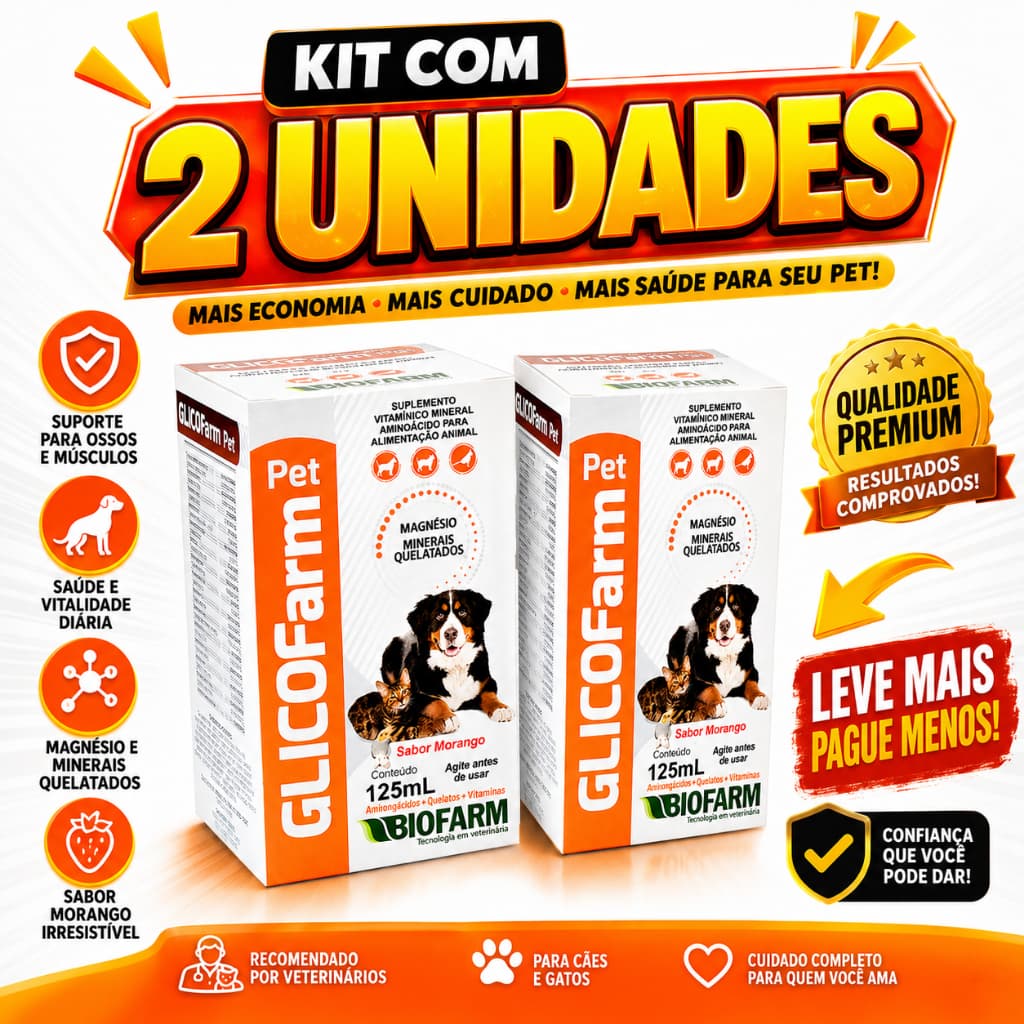 Kit C/2 Glicofarm Pet 30 ml Biofarm Suplemento Vitamínico para Cães e Gatos