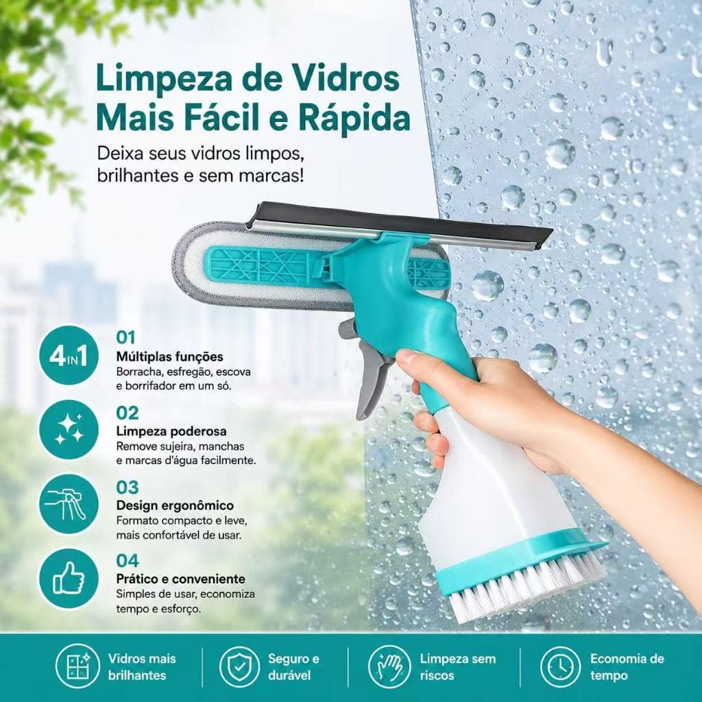 Rodo Spray Mop com Escova e Reservatório 250ml – Limpa Vidros, Azulejos e Superfícies – Envio Imediato