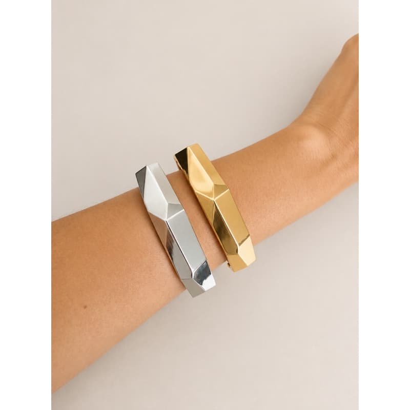 ✨ Pulseira Feminina Bracelete Geométrico Luxo Metalizado Dourado e Prata - Pulseira Bold Cool Style Sofisticada -