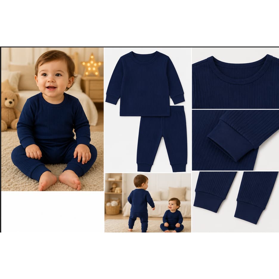 Pijama Infantil Malha Canelada Premium Manga Longa com Punhos 1 a 2 Anos