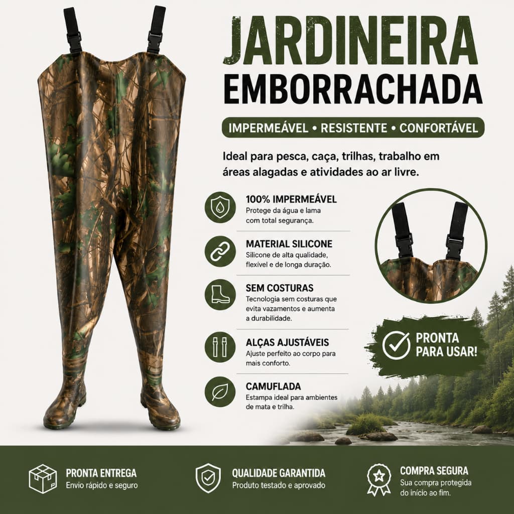 Macacão Jardineira com bota Impermeavel para pescaria