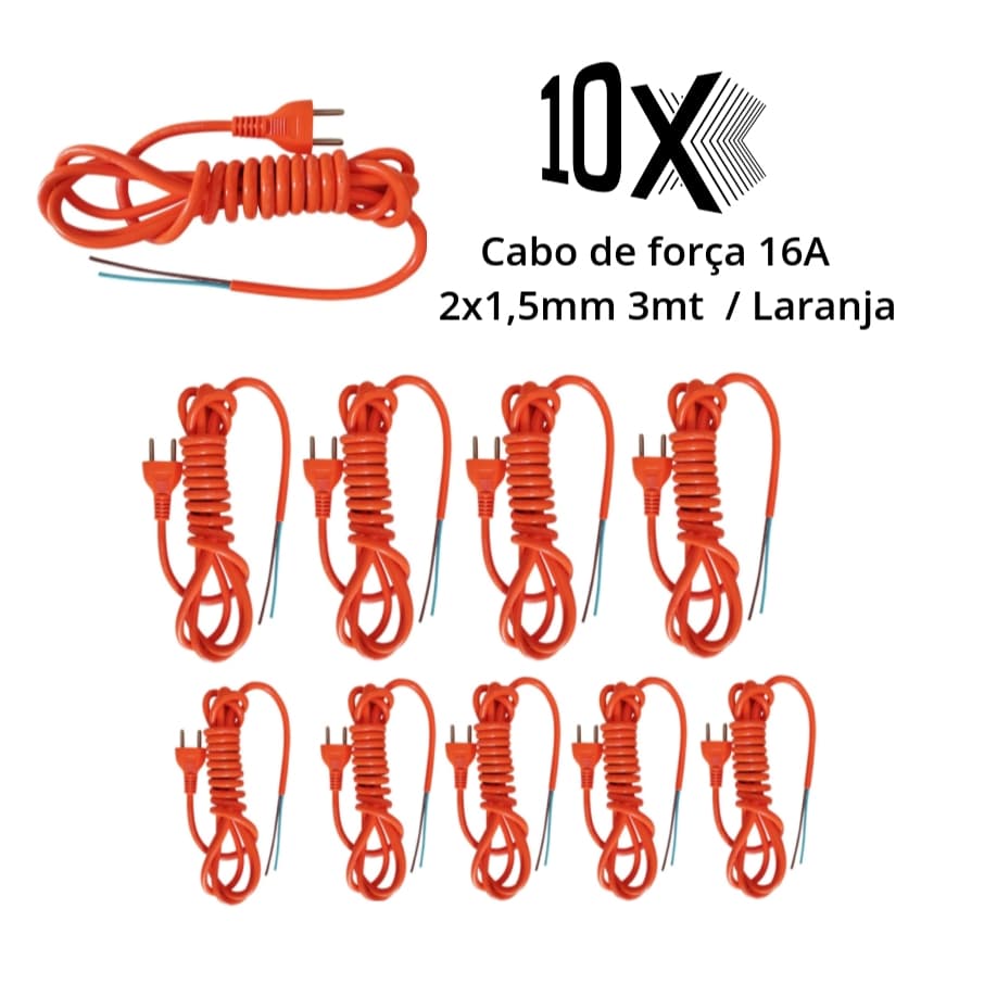 Kit 10 Cabos de Força 2x1,50mm² 16A para manutenções e reparos