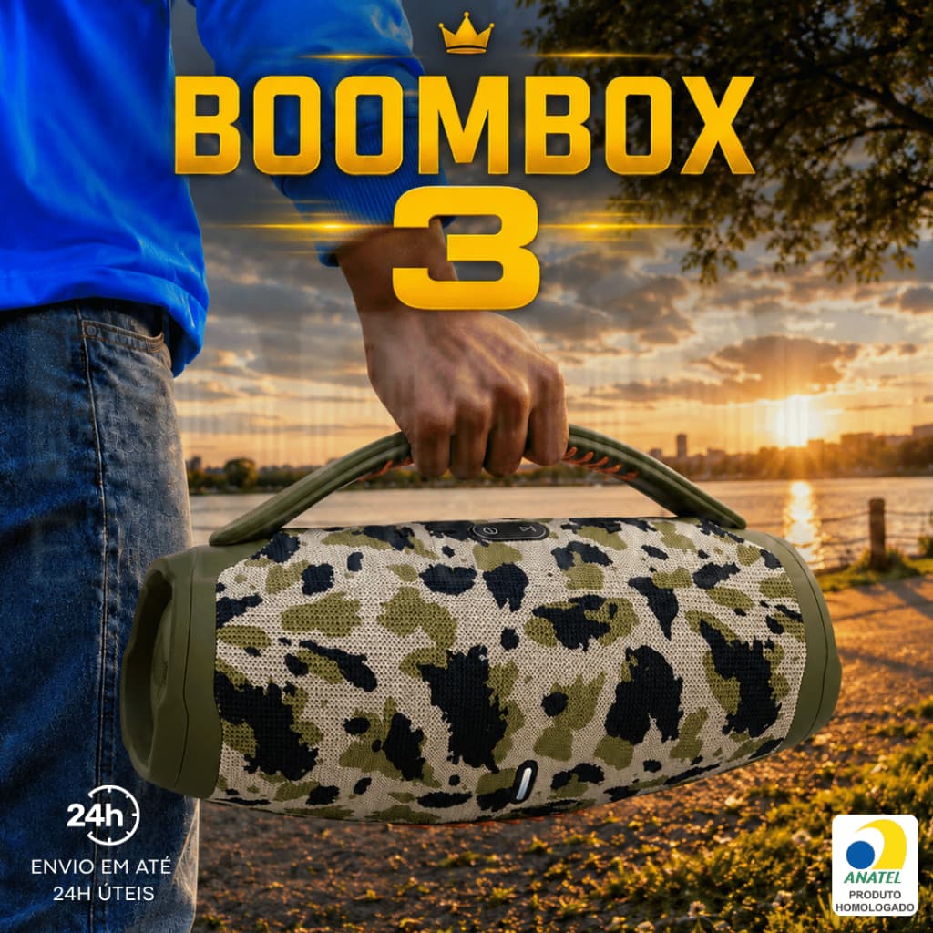 Caixa de Som Boombox 3 50W / 20W Potente Grande 33cm ou 23cm Bluetooth Portátil Rádio FM Pen Drive