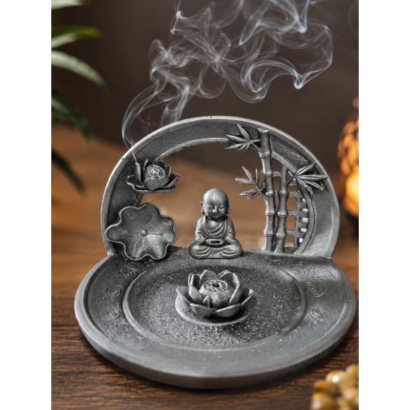 Incensário Zen Buda com Flor de Lótus | Porta Incenso Decorativo para Relaxamento, Meditação e Aromaterapia
