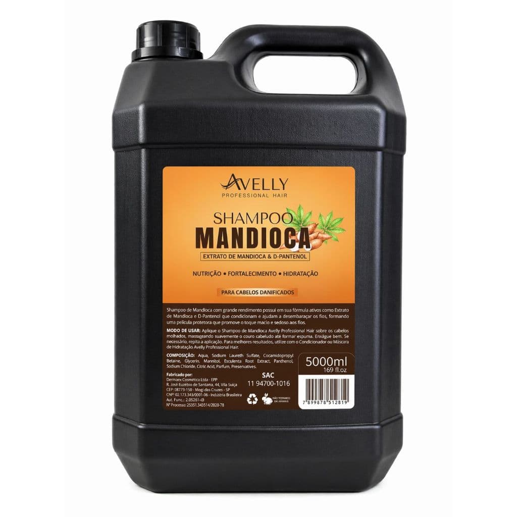 Shampoo de Mandioca Avelly Profissional 5L – Nutrição, Fortalecimento e Hidratação Profunda