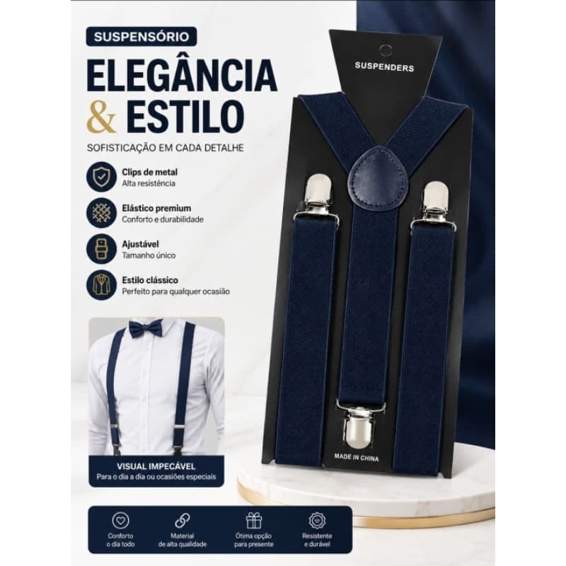 Suspensório Adulto Azul Marinho Social e Casual - Premium