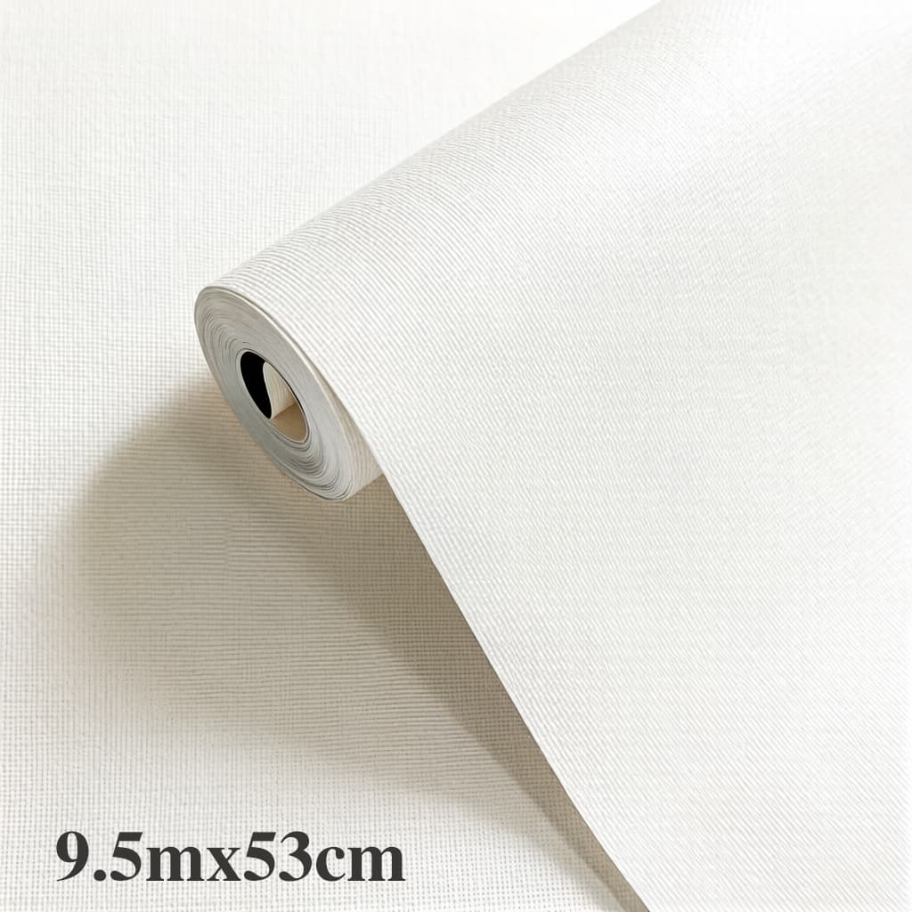 Papel de Parede Reforçado Linho Branco Premium Impermeável Resistente ao Rasgo para Sala Quarto 9,5M×53CM