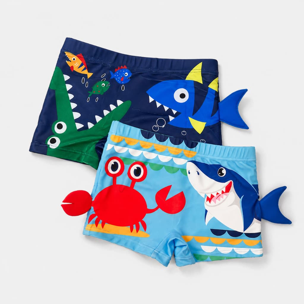 Kit 2 Sungas Infantil Masculina Meninos 0 a 12 Anos Estampas Divertidas Fundo do Mar Com Proteção UV