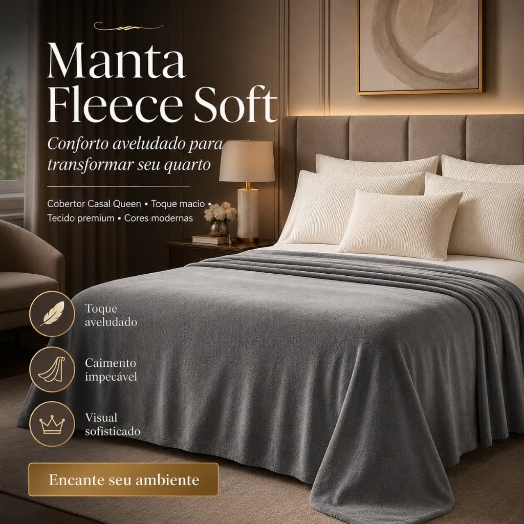 Manta Cobertor Fleece Soft Casal Queen Premium Toque Aveludado Macio Quentinho Cores Modernas