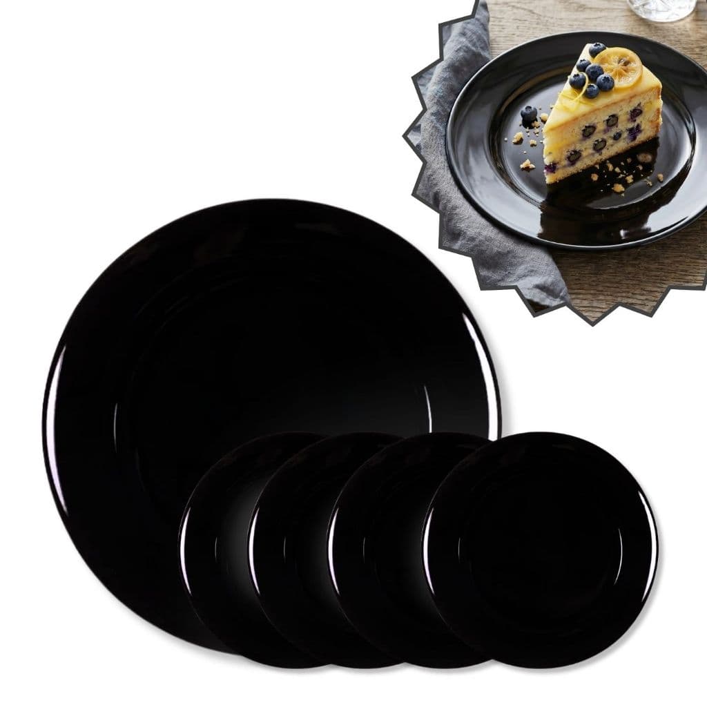 Jogo de Pratos de Sobremesa Preto Vidro Opalino - Kit 6, 12 ou 18 Peças, Em Casa Tem
