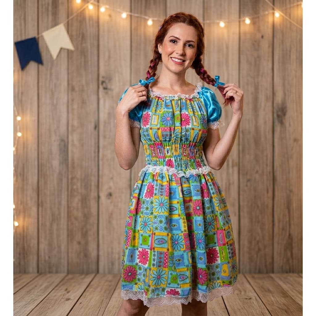 Vestido São João Caipira Festa Junina Adulto Mulher Colorido Roupa