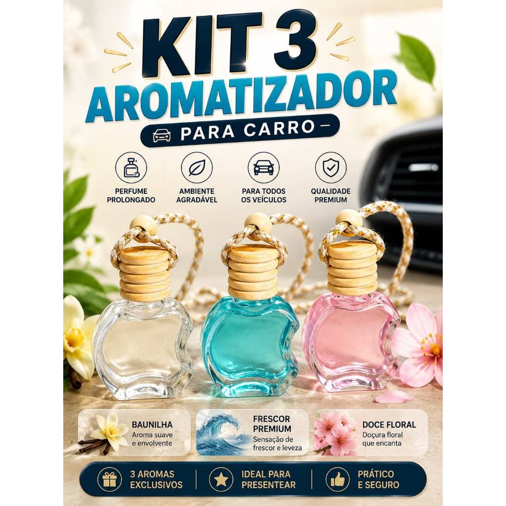 Kit 3 Cheirinhos Para Carro Perfume Automotivo Aromatizador