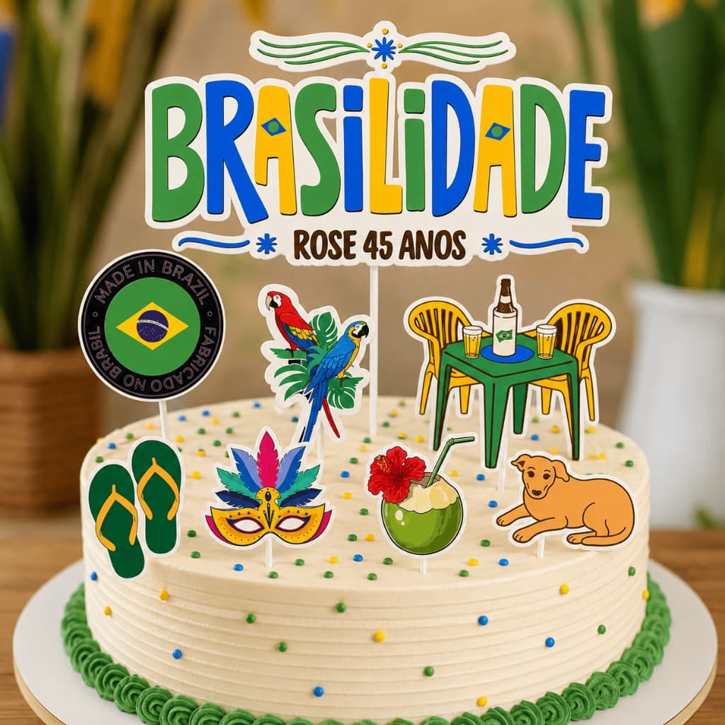 Topo de Bolo Brasilidade Personalizado | Festa Brasileira | Aniversário | Nome e Idade Personalizados
