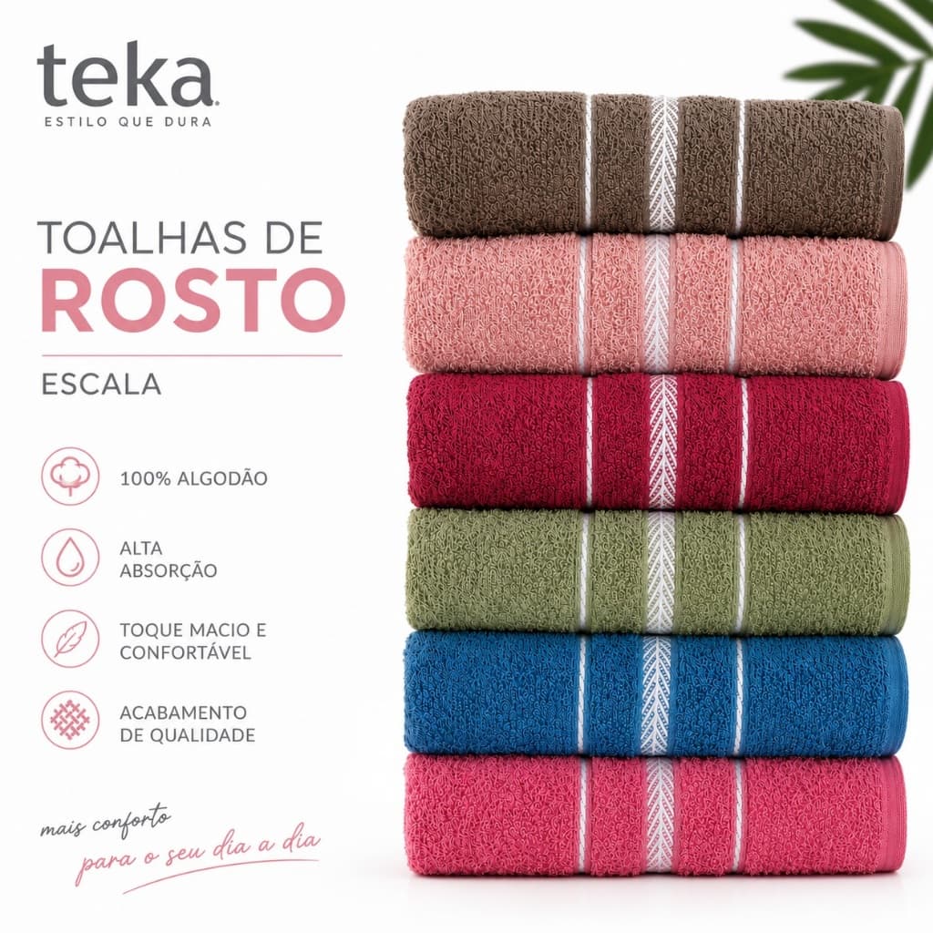 Kit 10 Peças Toalha De Rosto 100% Algodão Teka Escala