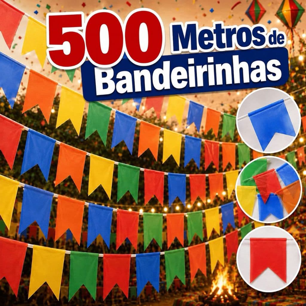 Bandeirinhas Festa Junina em PAPEL colorido 100|200|500 metros