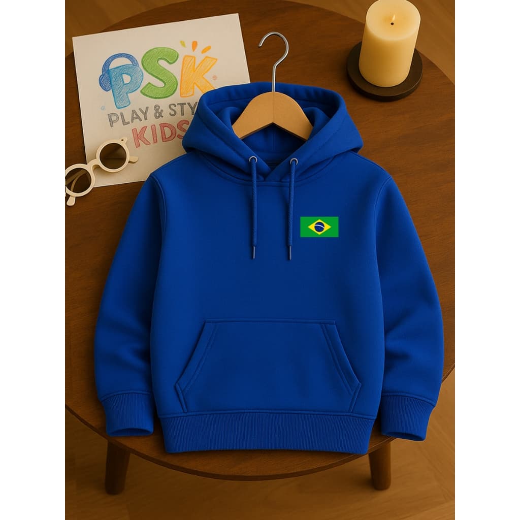Agasalho Infantil BRASIL Blusa de Frio Canguru Moletom Premium Com Capuz Flanelado 100% Algodão