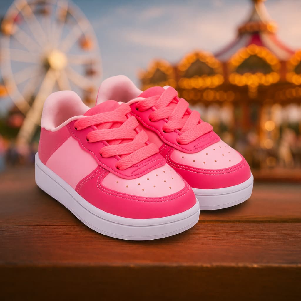 Tênis Infantil Casual Sola Reta Rosa Choque Conforto Absoluto Passeio E Escola