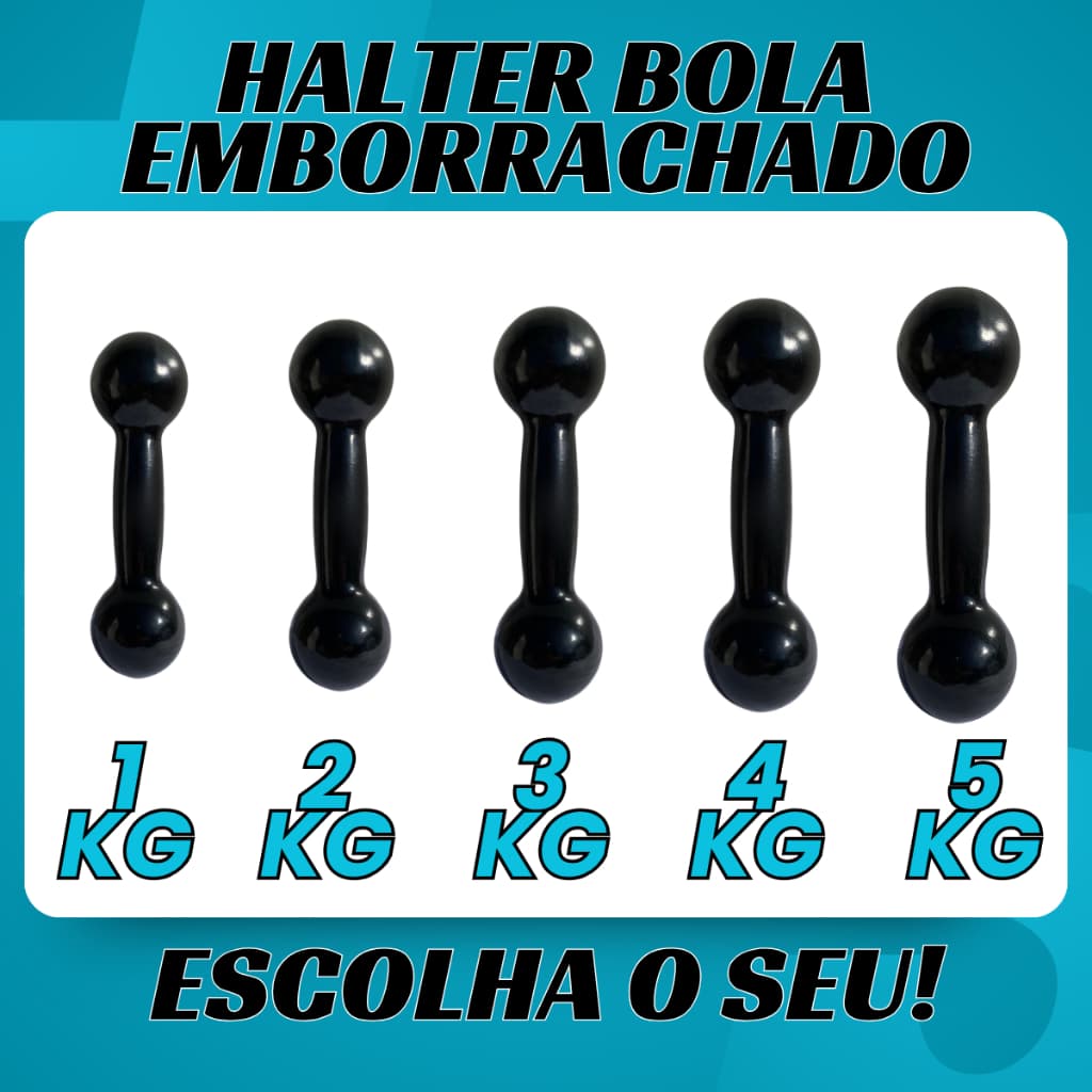 Halter Bola Emborrachado - 1 unidade - 1kg a 5kg  - Peso de Academia Musculação
