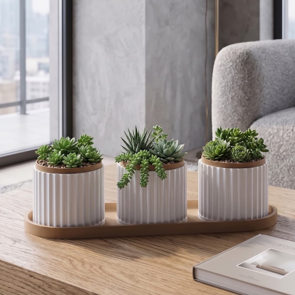 Kit 3 Vasos Com Bandeja Enfeites Casa Para Plantas Modernos