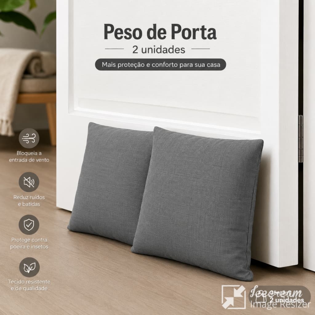 Kit 2 Pesos de Porta Cinza Decorativo Segura Porta Anti Vento Casa Escritório