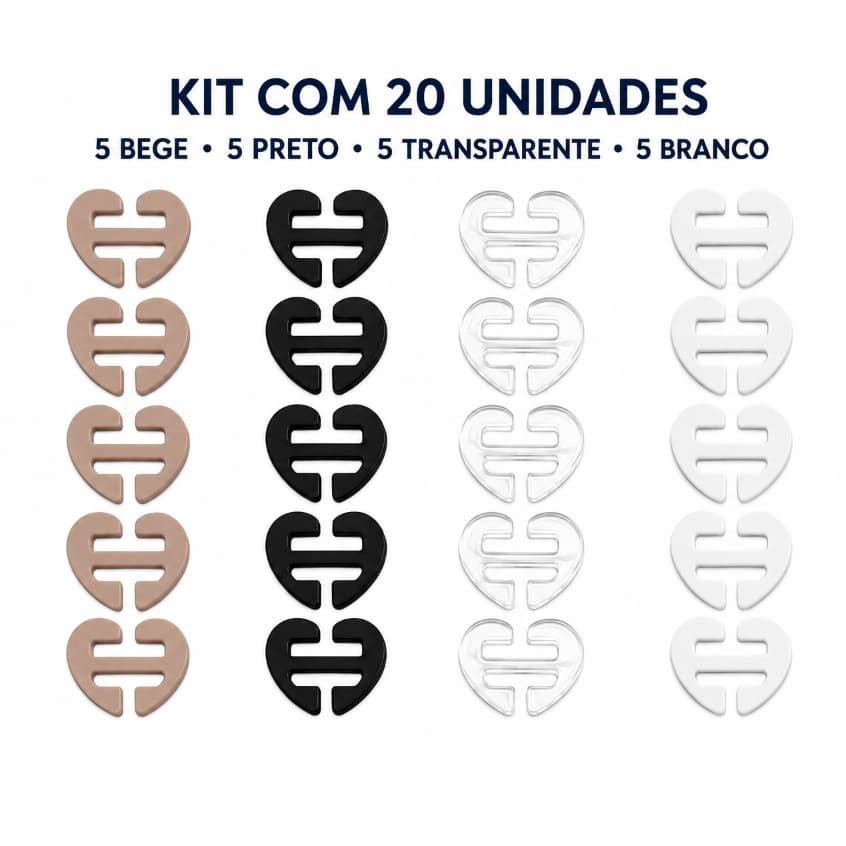 Clip para alças Transforma o Soutien em Nadador Kit com 20 Clips para alças do Sutiã em formato de Coração