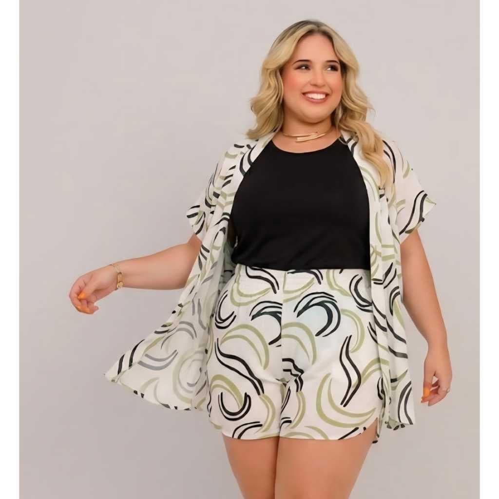 Conjunto Kimono Plus Size Feminino em Tecido