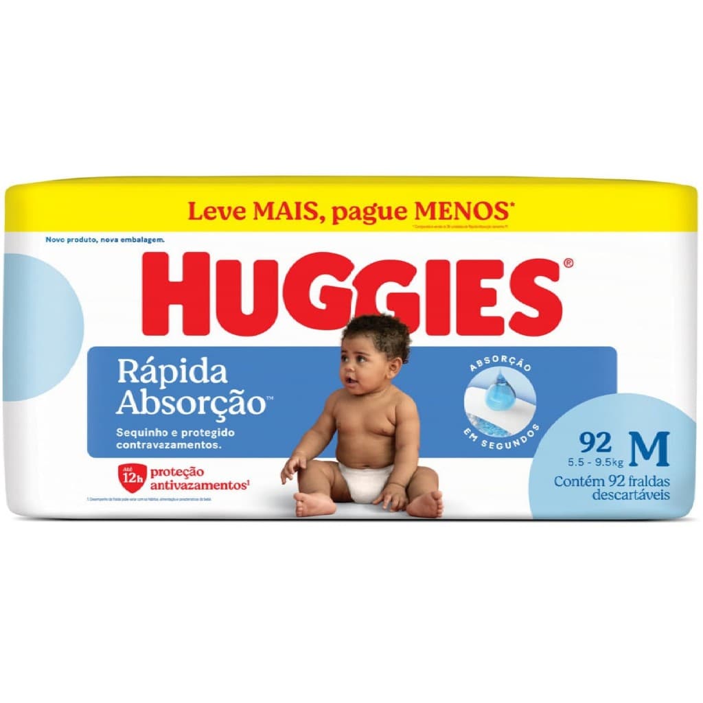 Fralda Huggies Rápida Absorção M - 92 Unidades