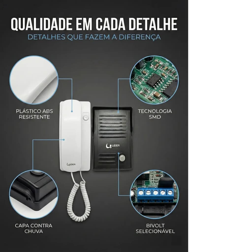Porteiro Eletrônico Interfone Residencial Casa Campainha LR521 Lider