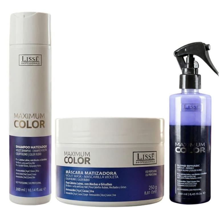 Lissé Kit Matizador Maximum Color (Máscara 250g + Shampoo 300mL + Leave-in Blond Bifasico 250mL)