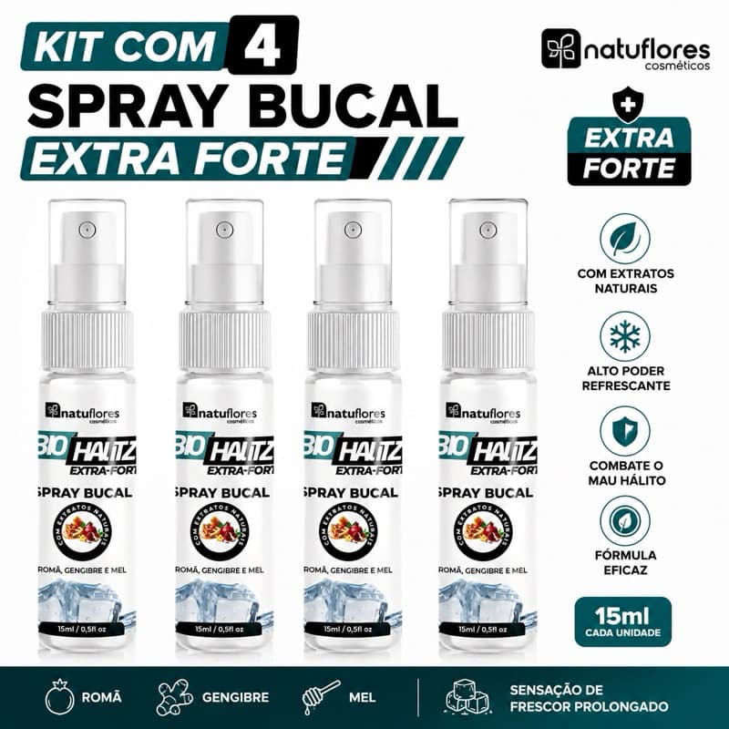 kit 4x Bio Halitz Spray Aromatizante Bucal Extra Forte 18ml