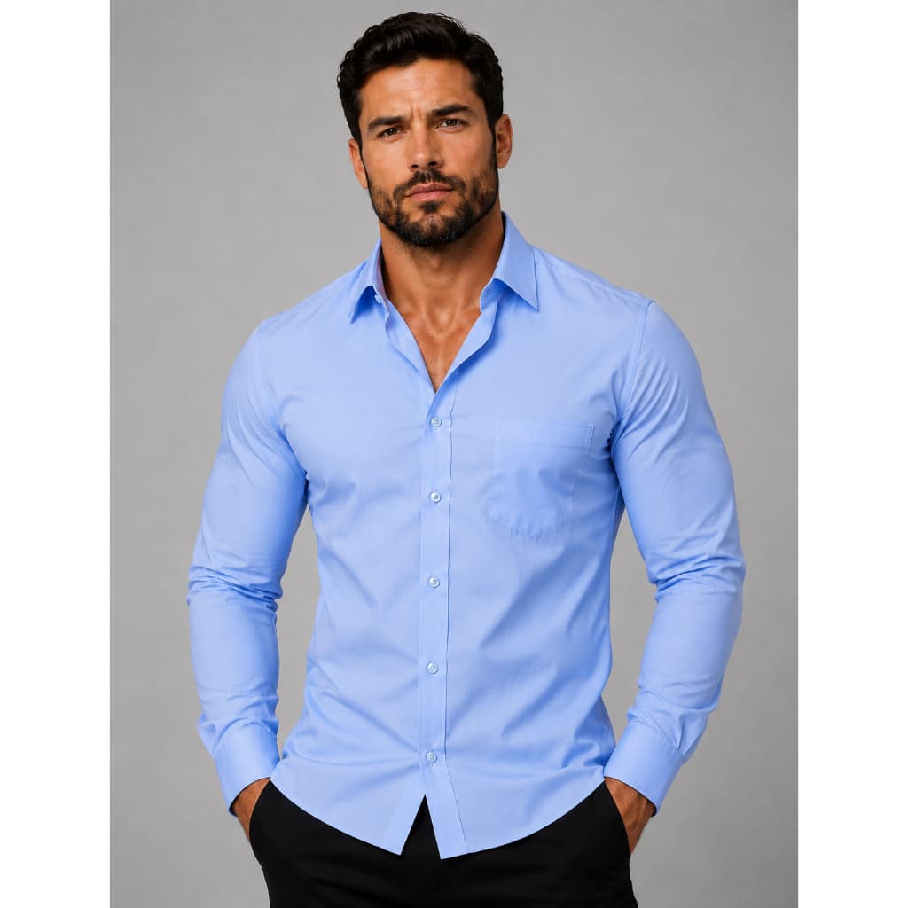 Camisa Social Masculina Slim Fit Manga Longa com Bolso em Viscose Fresca Fácil de Passar e Não Amassa para Escritório e