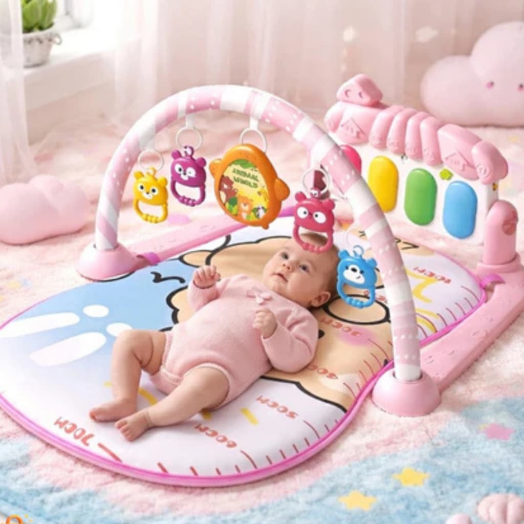 Tapete Bebê Multissensorial Rosa Piano Removível Arco Móbile Estimulo Recém Nascido