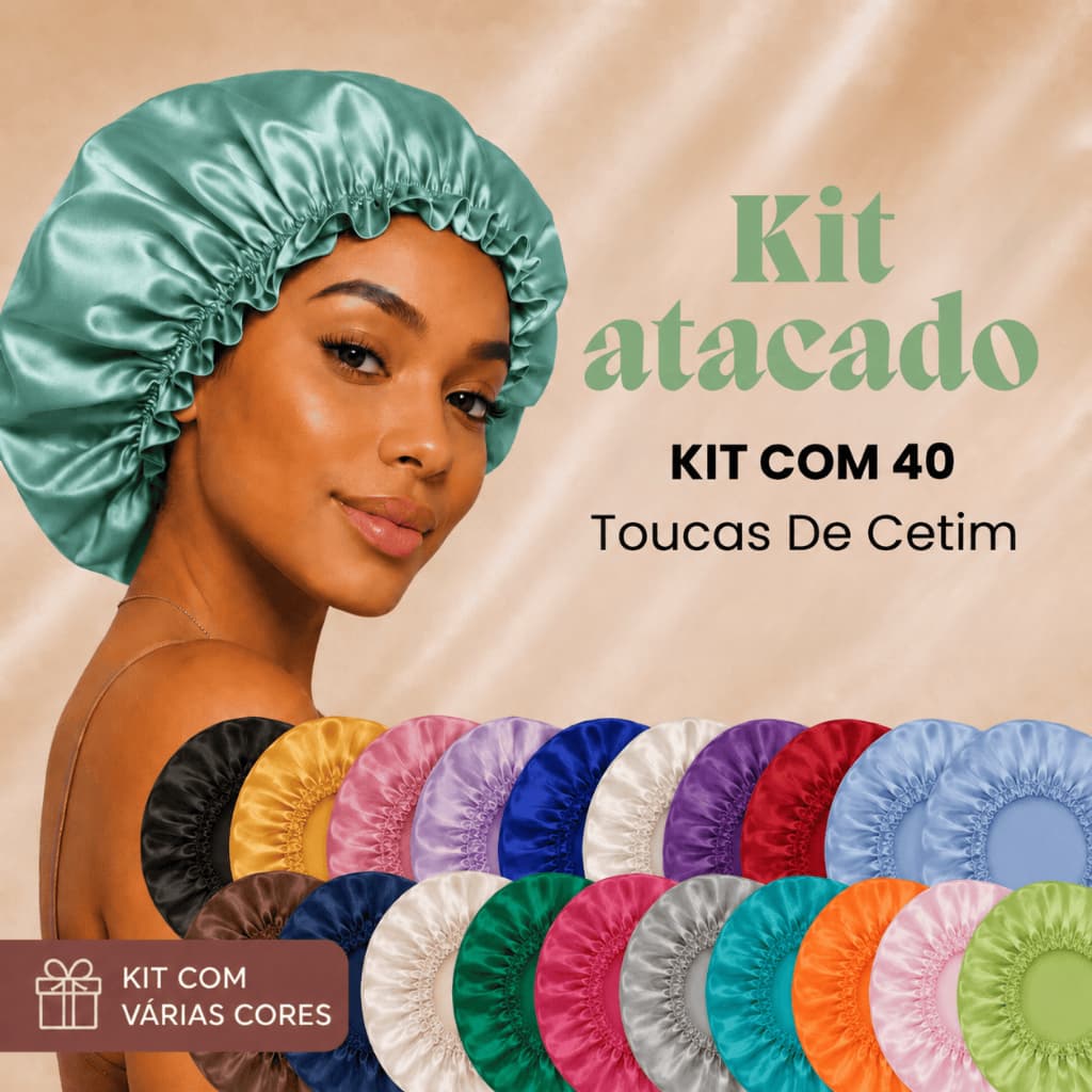 Kit 40 Toucas de Cetim Profissional Cor Única Hidratação Noturna Cabelos Cacheados Premium Atacado