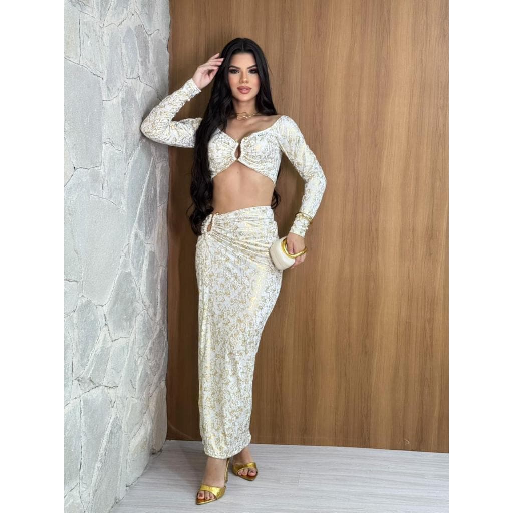 CONJUNTO FEMININA METALIZADO ELEGANTE PARA FESTA DE FIM DE ANO