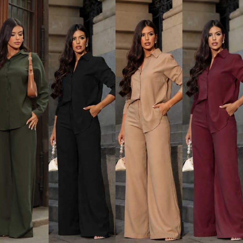 Conjunto Alfaiataria Feminino Camisa Social e Calça Pantalona