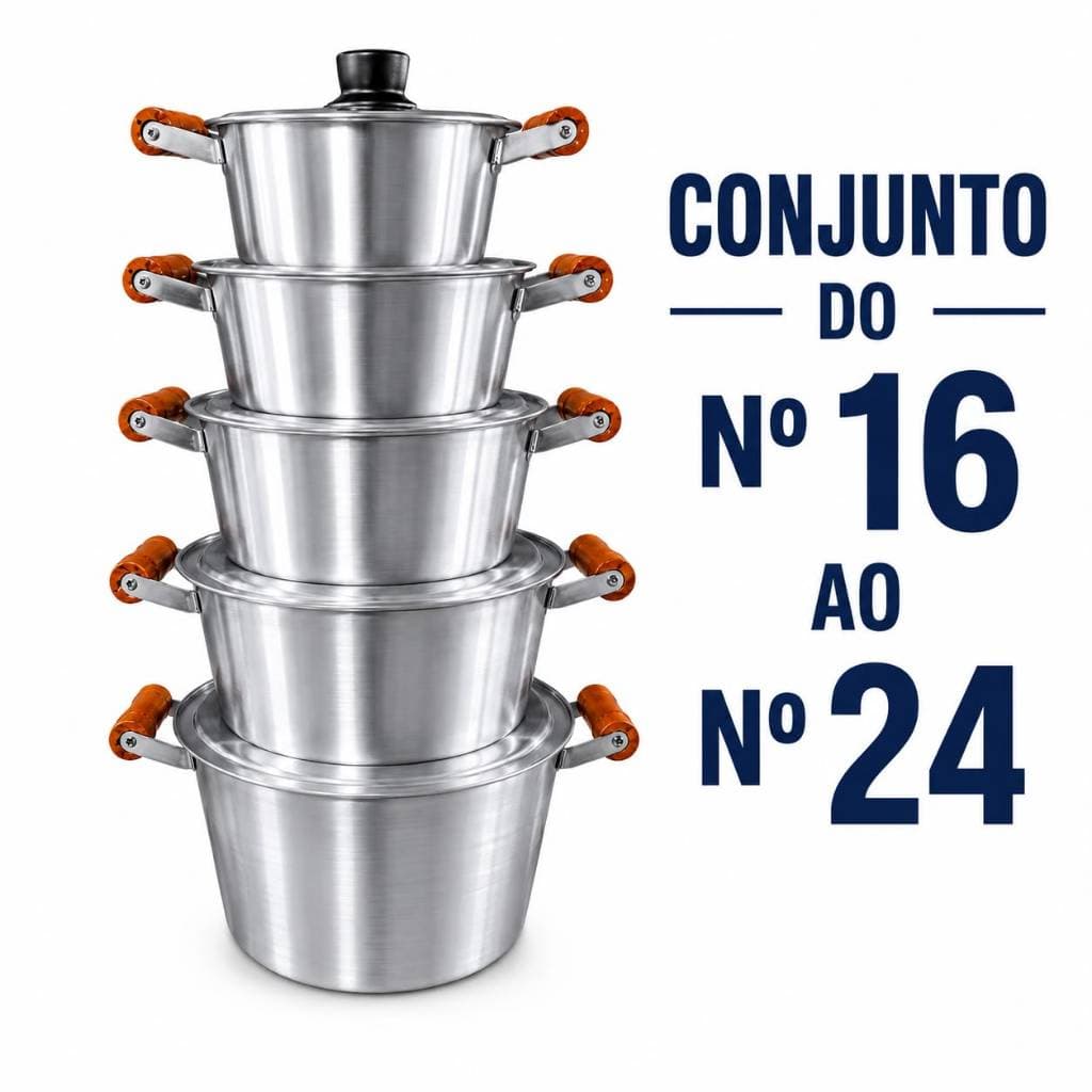 Jogo de Panela Aluminio lixado Conjunto  Kit 5 Peças n° 16 a 24 com tampa