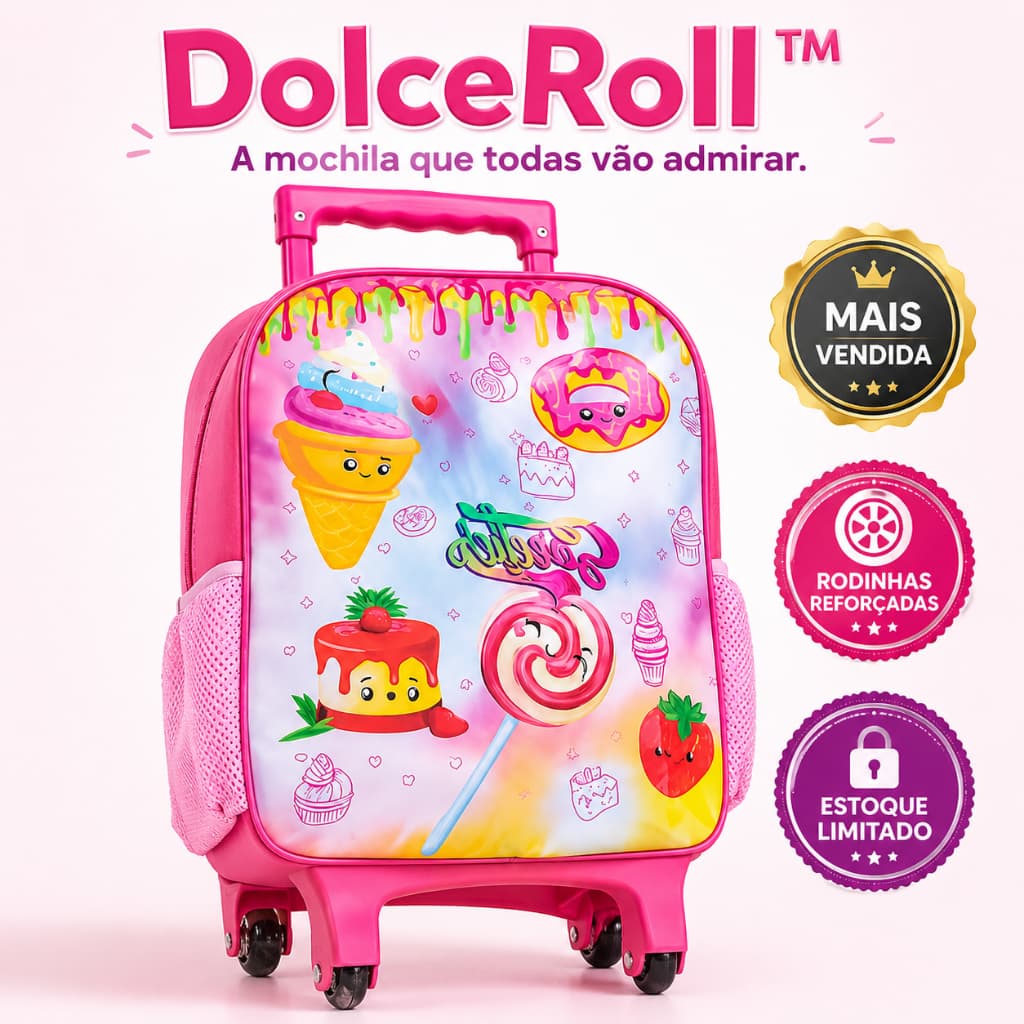 Mochila Escolar Menina de Rodinhas Infantil  Rosa