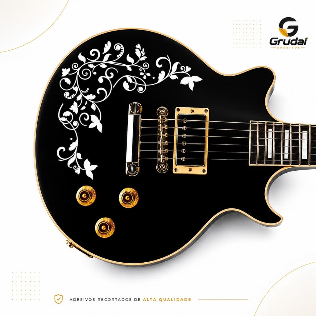 adesivo flores tribal violão guitarra