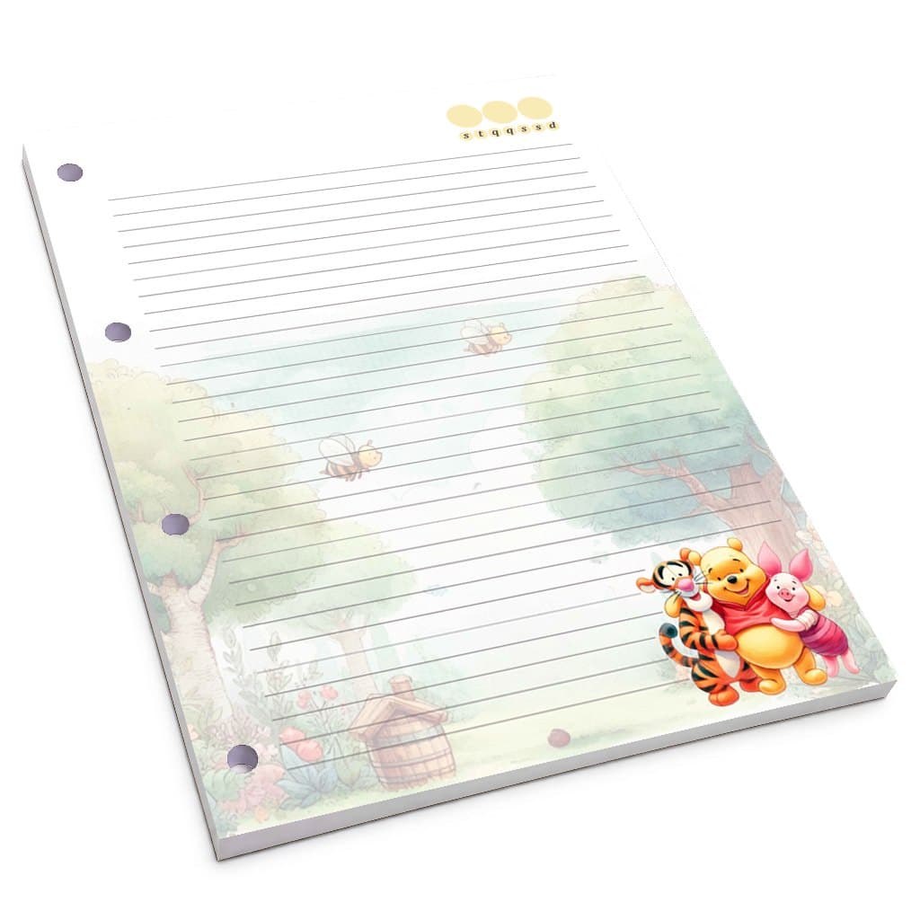 Refil para Fichário Ursinho Pooh - Folhas para Fichário e Caderno Argolado 100 folhas - "Bloco" para Fichário