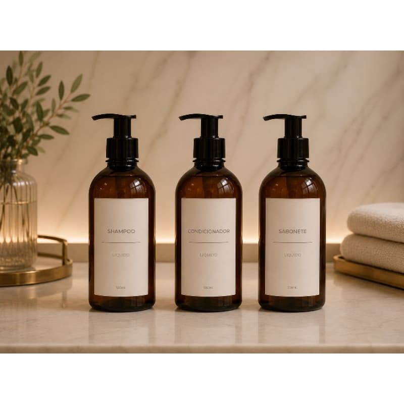 Kit Trio Premium – 3 Frascos de Shampoo, Condicionador e Sabonete Líquido para Cuidado com o Cabelo