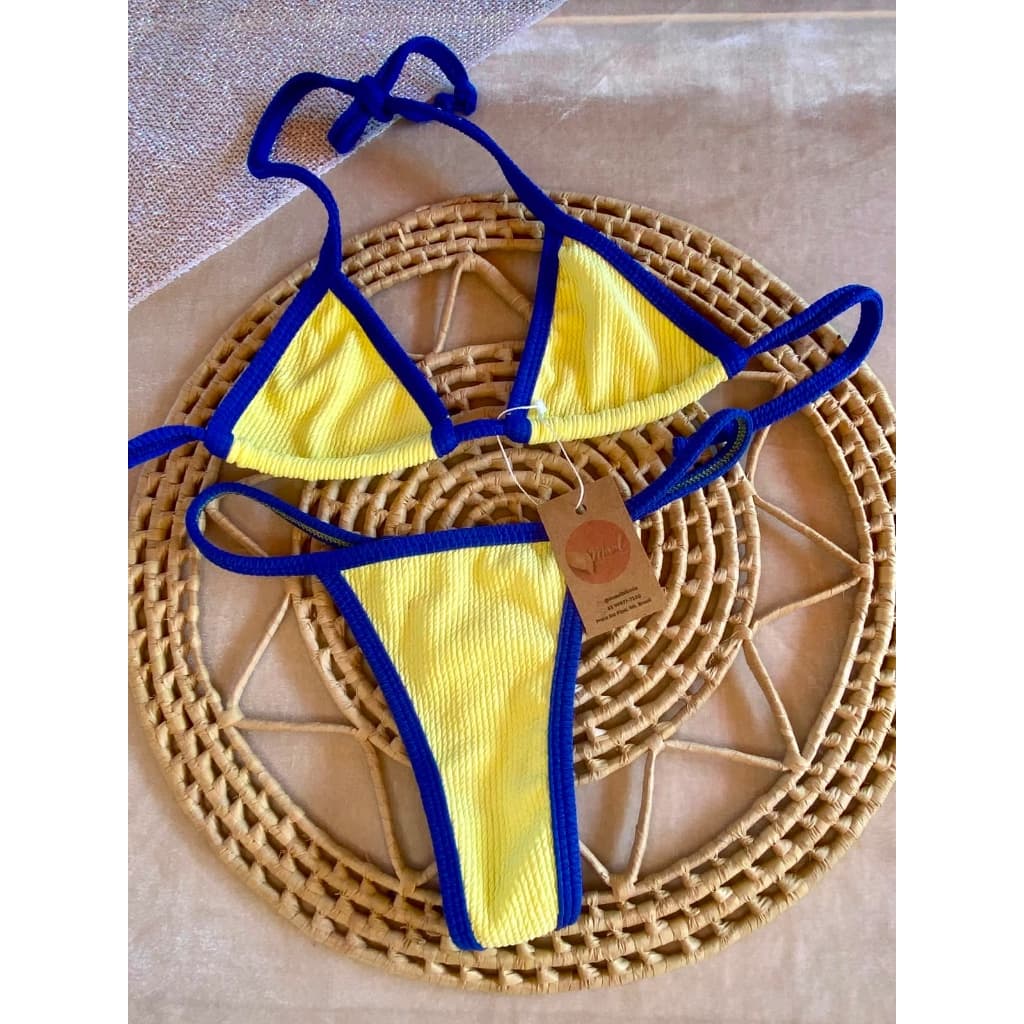 Biquíni pra marquinha biquíni Brasil amarelo e azul biquíni cortininha