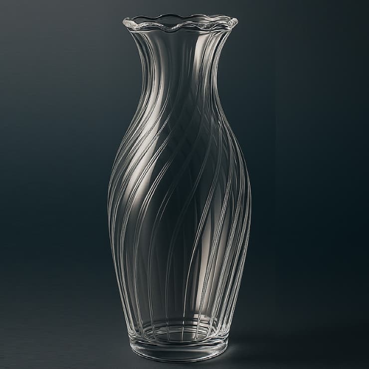 Vaso de Vidro 22cm com Relevo Espiral e Borda Ondulada Decorativo Transparente